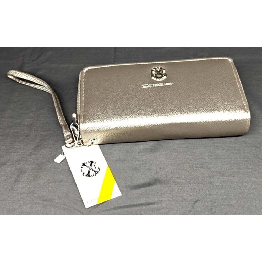NWT CXL Christian LaCroix Pebble Double Zipper Wallet Pewter RV $58